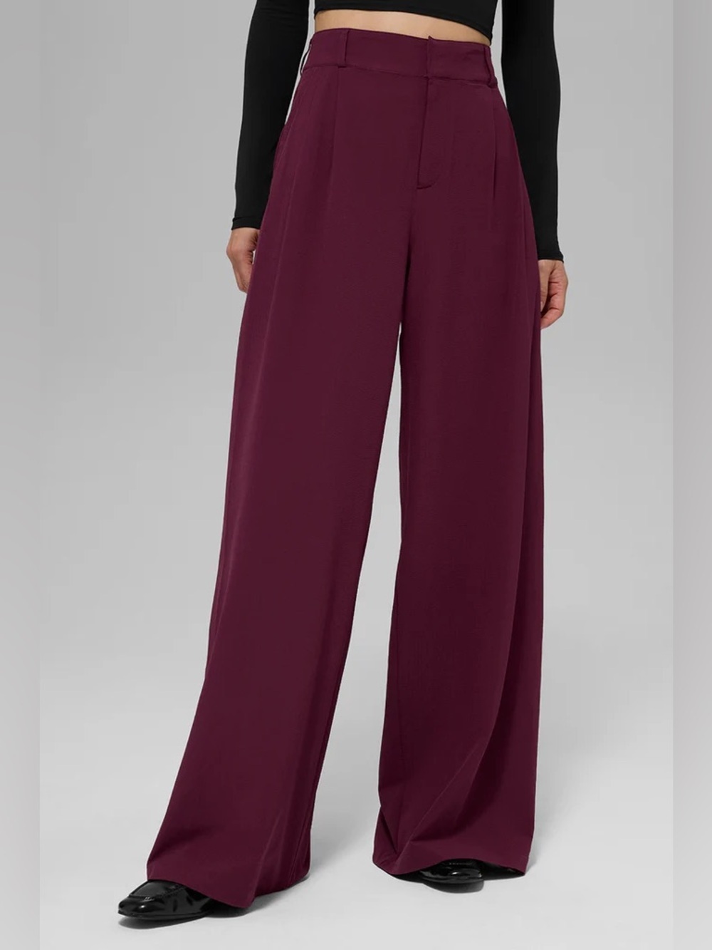 ALO Breezy Wide Leg High-Rise Pants in Burgundy | XS